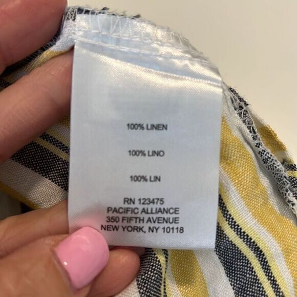 Ellen Tracy Linen Front Tie Button Down Collar Stripe Top Women's Size L - Picture 11 of 16